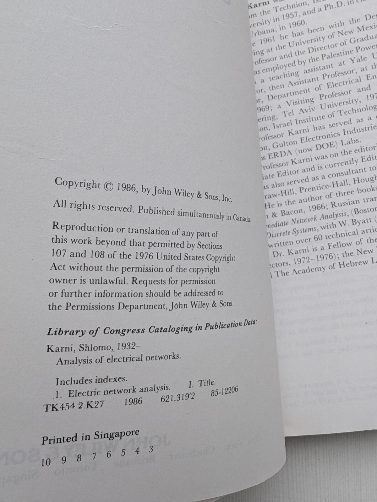 Analysis of Electrical Networks by Shlomo Karni - 1986 - John Wiley & Sons Inc.