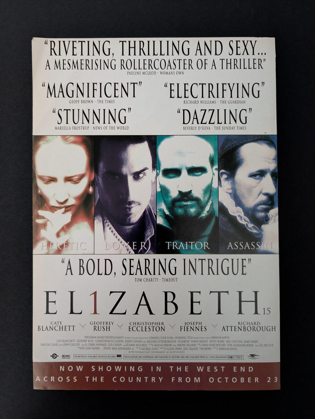 Elizabeth 1998 Cate Blanchett Movie Cinema Release Advertisement - See Details