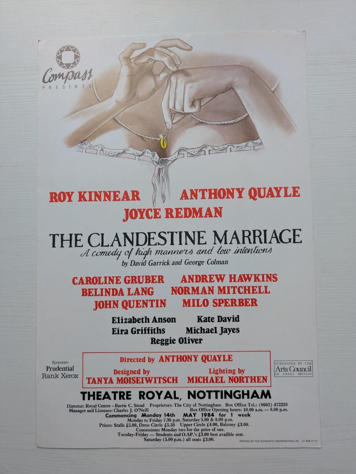 The Clandestine Marriage - Theatre Royal Nottingham Poster 1984