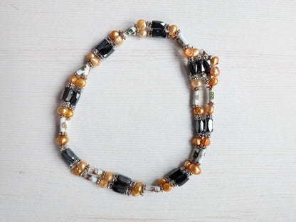 Orange/Grey/White Beaded Magnetic Bracelet/Necklace