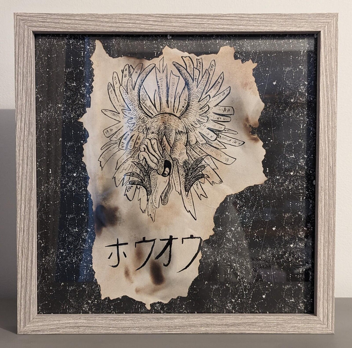Hand-Painted Pokémon Ho-Oh Framed Wall Art Piece