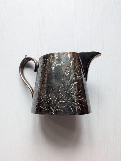 Vintage Silver-Plated Cream Pitcher/Milk Jug with Floral Design