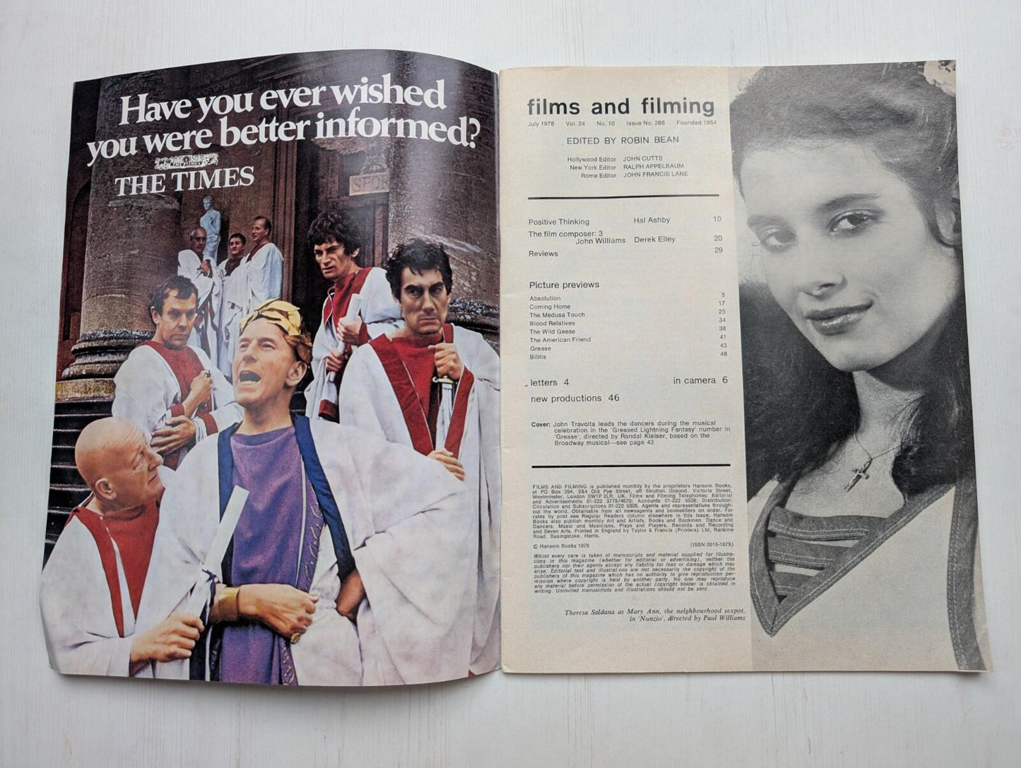 Films and Filming Magazine July 1978 - John Travolta Grease Cover