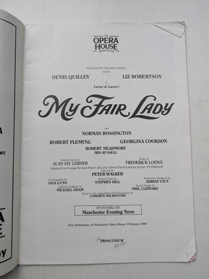 My Fair Lady Manchester Opera House January 1988 Programme