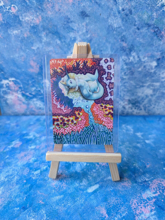 Hand-Painted Vaporeon 42/236 Sun & Moon: Cosmic Eclipse Card and Display Easel