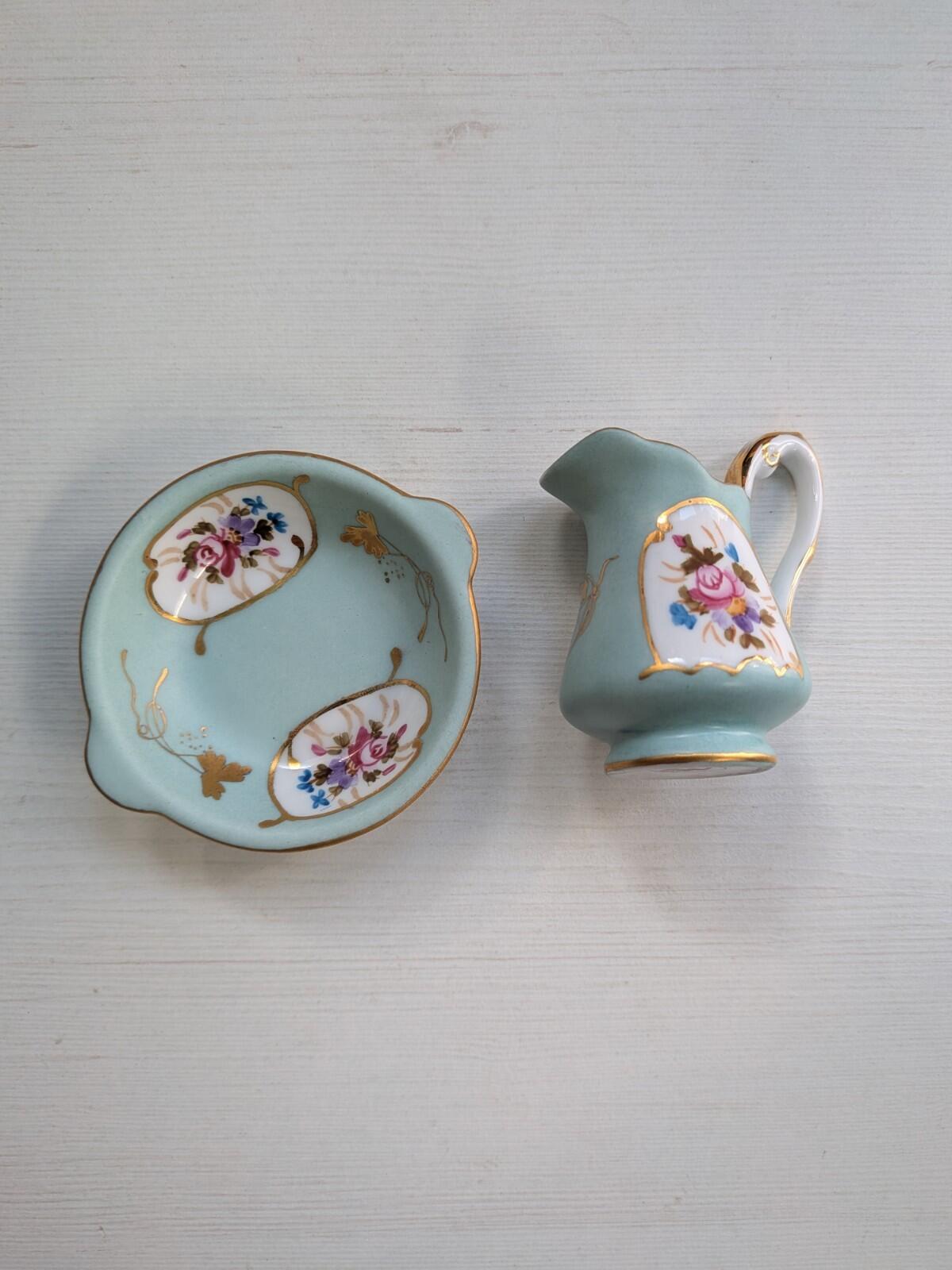 Vintage Miniature Floral Creamer Pitcher and Dish - Regal Porcelain