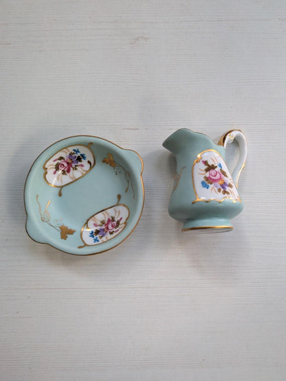 Vintage Miniature Floral Creamer Pitcher and Dish - Regal Porcelain
