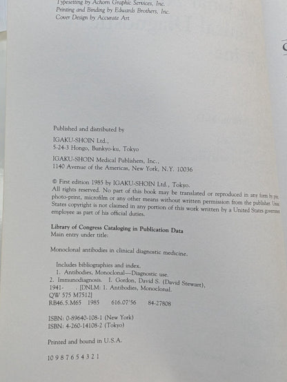 Monoclonal Antibodies in Clinical Diagnostic Medicine - David S. Gordon - 1985