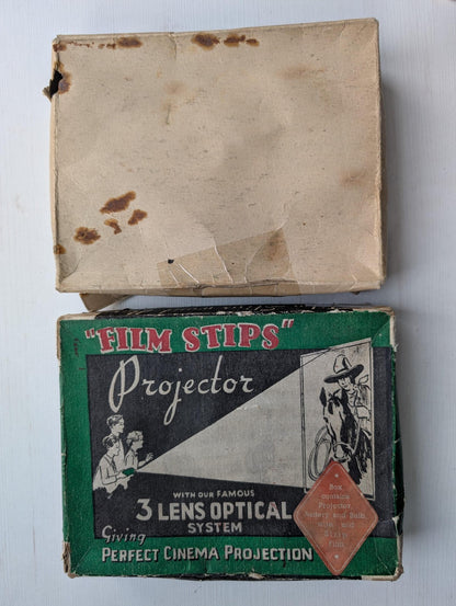 Vintage Film Strips Projector + 2 Film Strips + Box - Please See Details