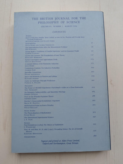 The British Journal For The Philosophy Of Science Vol. 45 No. 1 - March 1994
